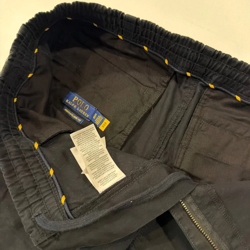 Polo Ralph Lauren Mens Stretch Classic Fit Shorts Black Yellow Pony Size XL